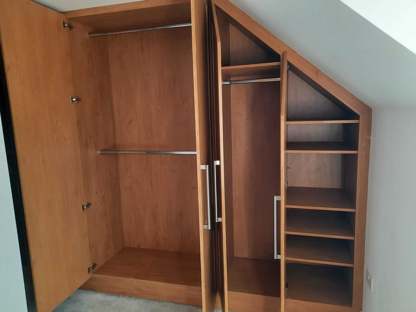Bedroom Wardrobe Showing Interior and Detail of Angled Ceiling Fit