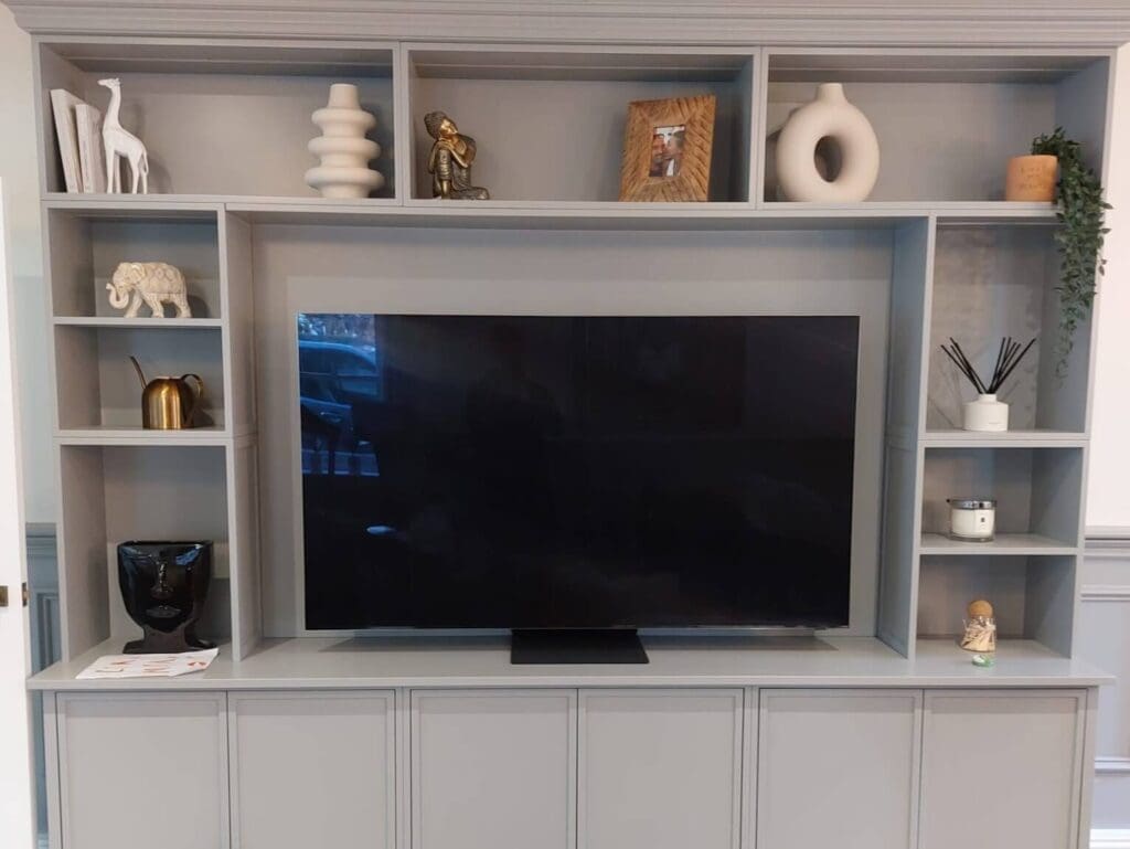 Media Unit with hidden device storage and touch open cabinets