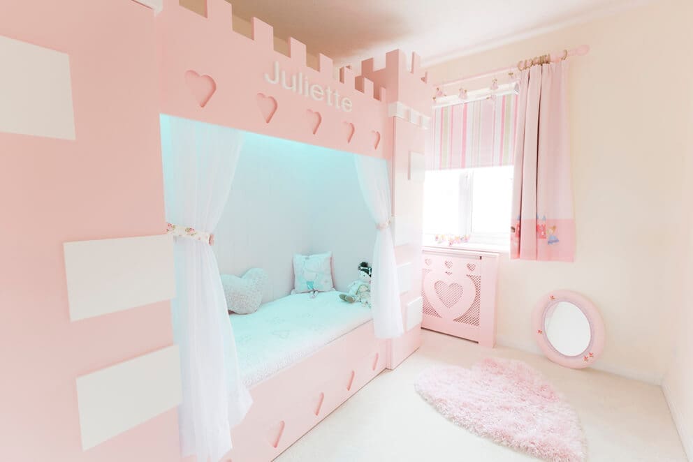 Children's bed with matching radiator cabinet